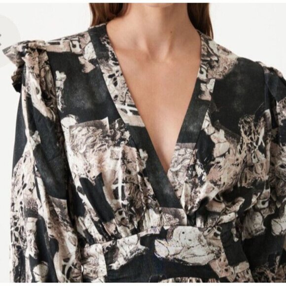 IRO Dress Sz 34 FR /US 2 Maxi Midi Black Beige abstract high low Designer Luxury - Picture 3 of 14